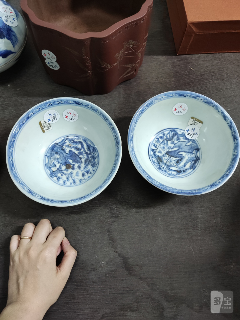明 青花松竹梅纹碗一对 - 图2